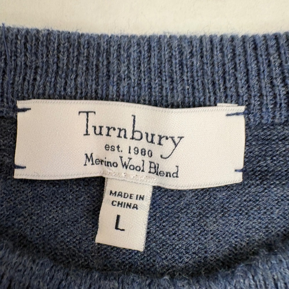 Turnbury Sweater Mens Large Blue Striped Merino Wool Blend Crewneck Pullover - Picture 2 of 7